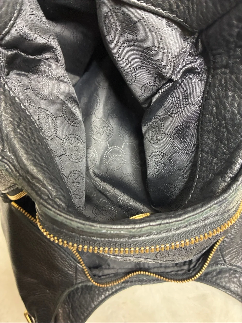 Michael Kors Black Pebbled Leather Shoulder Bag with Gold Hardware